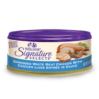 Signature Selects Grain Free Shredded White Meat Chicken with Chicken Liver Entree Canned Cat Food, 5.3 oz., Case of 24