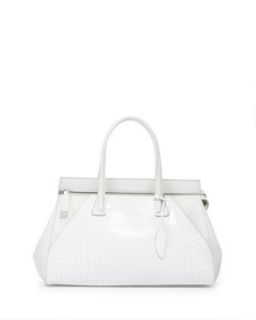 Kaimi Duo Croc Embossed Leather Satchel Bag, White