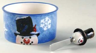 Top Hat Snowman (Blue) Dip Bowl & Spreader Set, Fine China Dinnerware   Snowman