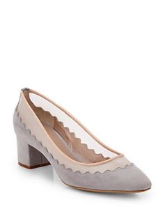 Chloe Scalloped Suede & Mesh Pumps