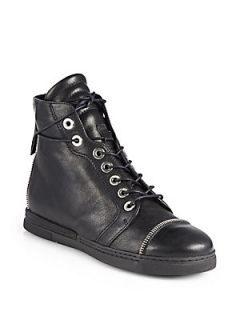Stuart Weitzman Zipit Leather Sneakers   Black