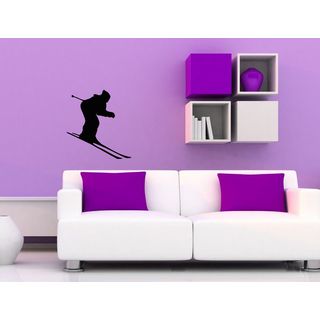 Ski Skier Vinyl Wall Decal (Glossy blackEasy to applyDimensions 25 inches wide x 35 inches long )
