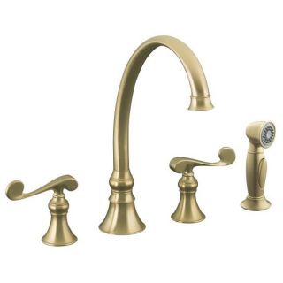 Kohler K 16109 4 bv Vibrant Brushed Bronze Revival Kitchen Sink Faucet With 9 3/16 Spout, Sidespray And Scroll Lever Handles
