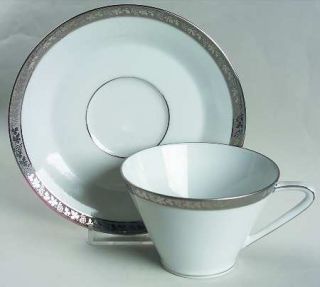 Royal Tettau Regina Flat Cup & Saucer Set, Fine China Dinnerware   Platinum Encr