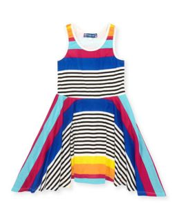 Mix Stripe Skater Dress, Blue/Multi, 7 10