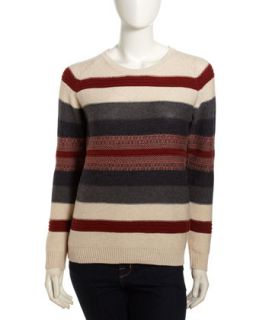 Azia Mixed Stripe Sweater, Red Brick