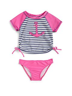 Love U Lots Toddlers & Little Girls Two Piece Rash Guard Set   Navy Pink