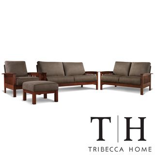 Tribecca Home Hills Mission Oak Olive Microfiber 4 piece Living Room Set