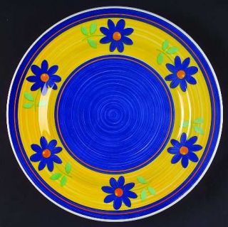 Furio Fuo78 Dinner Plate, Fine China Dinnerware   Blue Flowers On Yellow,Blue Ba
