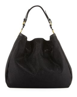 Noelle Shimmer Fabric/Leather Hobo Bag, Black
