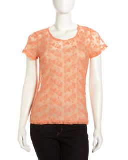 Floral Embroidered Mesh Top, Glare