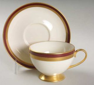 Gorham Ruby Contessa Footed Cup & Saucer Set, Fine China Dinnerware   Ruby & Gol