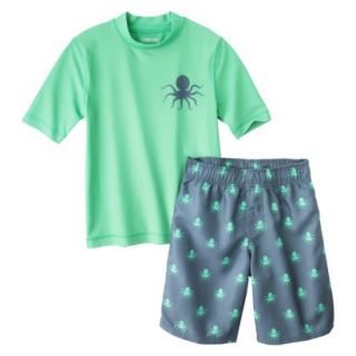 Cherokee Boys Octopus Rashguard and Swim Trunk Set   Green XS