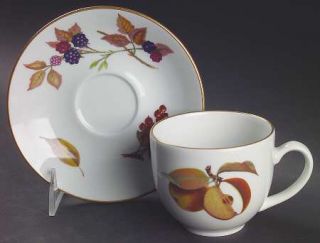 Royal Worcester Evesham Gold (Porcelain) Flat Cup & Saucer Set, Fine China Dinne