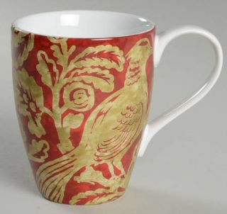 222 Fifth (PTS) Belorado Red Mug, Fine China Dinnerware   Gold Bird & Floral On