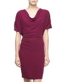 Ruched Cowl Neck Dolman Sleeve Dress, Grape