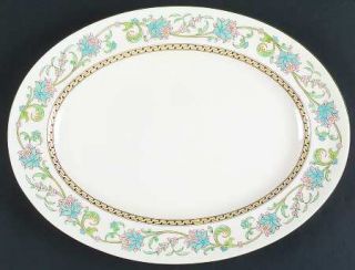 Wedgwood Shah Cream 15 Oval Serving Platter, Fine China Dinnerware   Blue Flowe