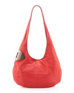 Medium Leather Hobo Bag, Guava