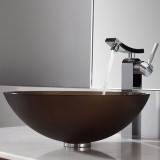 Kraus Bathroom Combo Set Frosted Brown Glass Vessel Sink/faucet