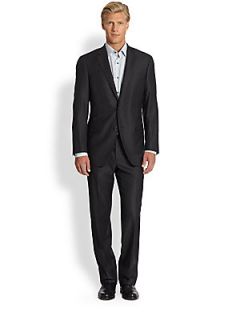  Collection Black Label Pinstriped Wool Suit   Charcoal