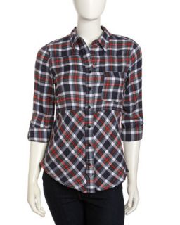 Plaid Flannel Tunic, Blue/Green/Red