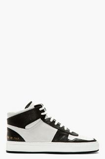 Common Projects Grey And Black Mid_top Basketball Sneakers