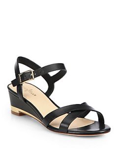Cole Haan Melrose Leather Strappy Wedge Sandals   Black
