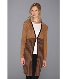 Anne Klein Long Cardigan w/ Stripe Womens Sweater (Beige)