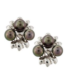 Tahitian Pearl & Diamond Cluster Earrings