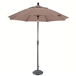 Champagne Fiberglass 9 foot Umbrella With Collar Tilt With 50 pound Stand (ChampagneMaterials Olefin fabric, aluminumPole Materials AluminumWeatherproof Closure type Crank systemShade UV protection Weight 50 pounds Dimensions 108 inches high x 108 in