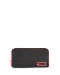 Believe Two Tone Pebbled Continental Wallet, Black/Pink