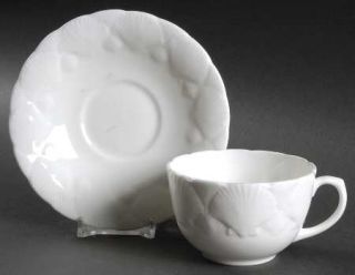 Coalport Oceanside Flat Cup & Saucer Set, Fine China Dinnerware   Embossed Fan S