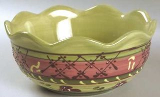 Romancing Provence Fleuron 6 Ruffled Bowl, Fine China Dinnerware   Green&Red Tr