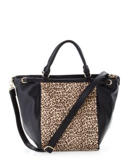 Cheetah Print Faux Calf Hair Tote Bag, Black