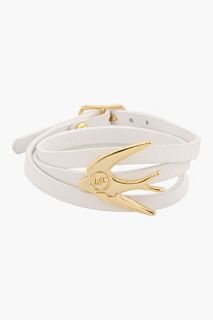 Mcq Alexander Mcqueen White Leather Swallow Wrap Bracelet