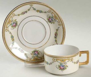 Heinrich   H&C Stratford Flat Cup & Saucer Set, Fine China Dinnerware   Floral S