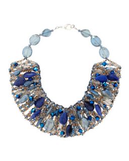 Glass Crystal & Stone Collar Necklace, Blue