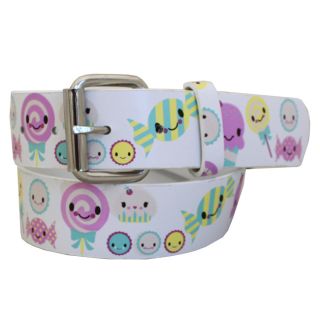 Entourage Womens Smiley Happy Face White Faux Leather Belt (PVCClosure Buckle front closure Hardware SilvertoneAvailable sizes Small, mediumApproximate width 1.4 inchesApproximate length 36 inches Measurement taken from a size small All measurements 