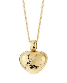 18 Karat Gold Martellato Diamond Heart Necklace
