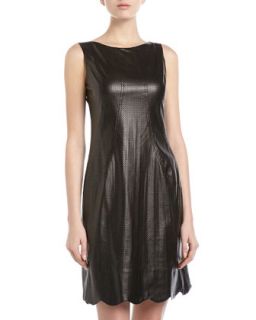 Perforated Faux Leather Dress, Black
