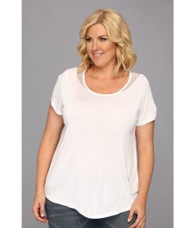 DKNY Jeans Plus Size Mesh Back Tee Womens Short Sleeve Pullover (White)