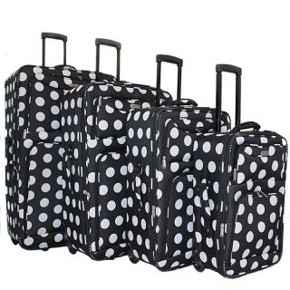 Overland Polka Dot 4 piece Expandable Wheeled Upright Luggage Set (BlackMaterials 1200D poly ramiePockets Two front full size zipper secured pockets, internal organizational mesh pocketWeight 32 inch upright (10 pound), 28 inch upright (8.25 pound), 25
