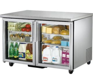 True 48 Undercounter Refrigerator   2 Glass Doors, Aluminum/Stainless