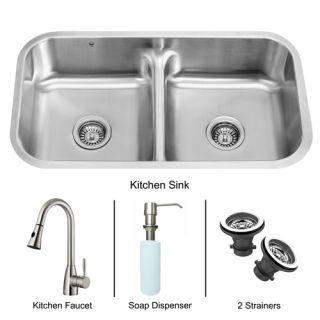 Vigo Industries VG15046 Kitchen Sink Set, Undermount Sink, Faucet, Two Strainers amp; Dispenser Stainless Steel