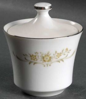 Wyndham Aurora Sugar Bowl & Lid, Fine China Dinnerware   Green Flowers & Scrolls