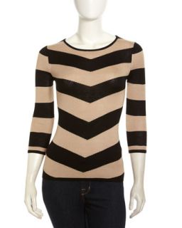 Chevron Stripe Sweater, Black/Beachwood