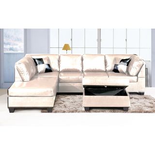 Jingo Faux Leather Ivory 3 piece Sectional Sofa Set