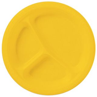 School Bus Yellow (Yellow) Plastic Divided Dinner Plates