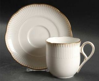 Noritake Chancellor Flat Cup & Saucer Set, Fine China Dinnerware   Gold Lines An