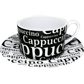 Konitz Cappucinos Writing On Black Cup/ Saucer (set Of 4)